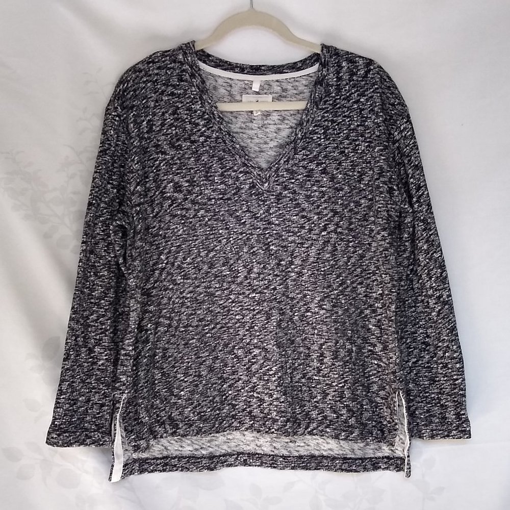 LOFT Lou & Grey boxy‎ fit black and white 100% cotton medium weight sweater L